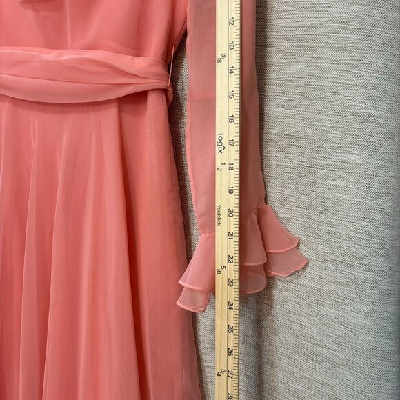 Vintage 1960s Jack Bryan Gown Peach Chiffon Belted Maxi Dress - size 10 - Picture 14 of 16